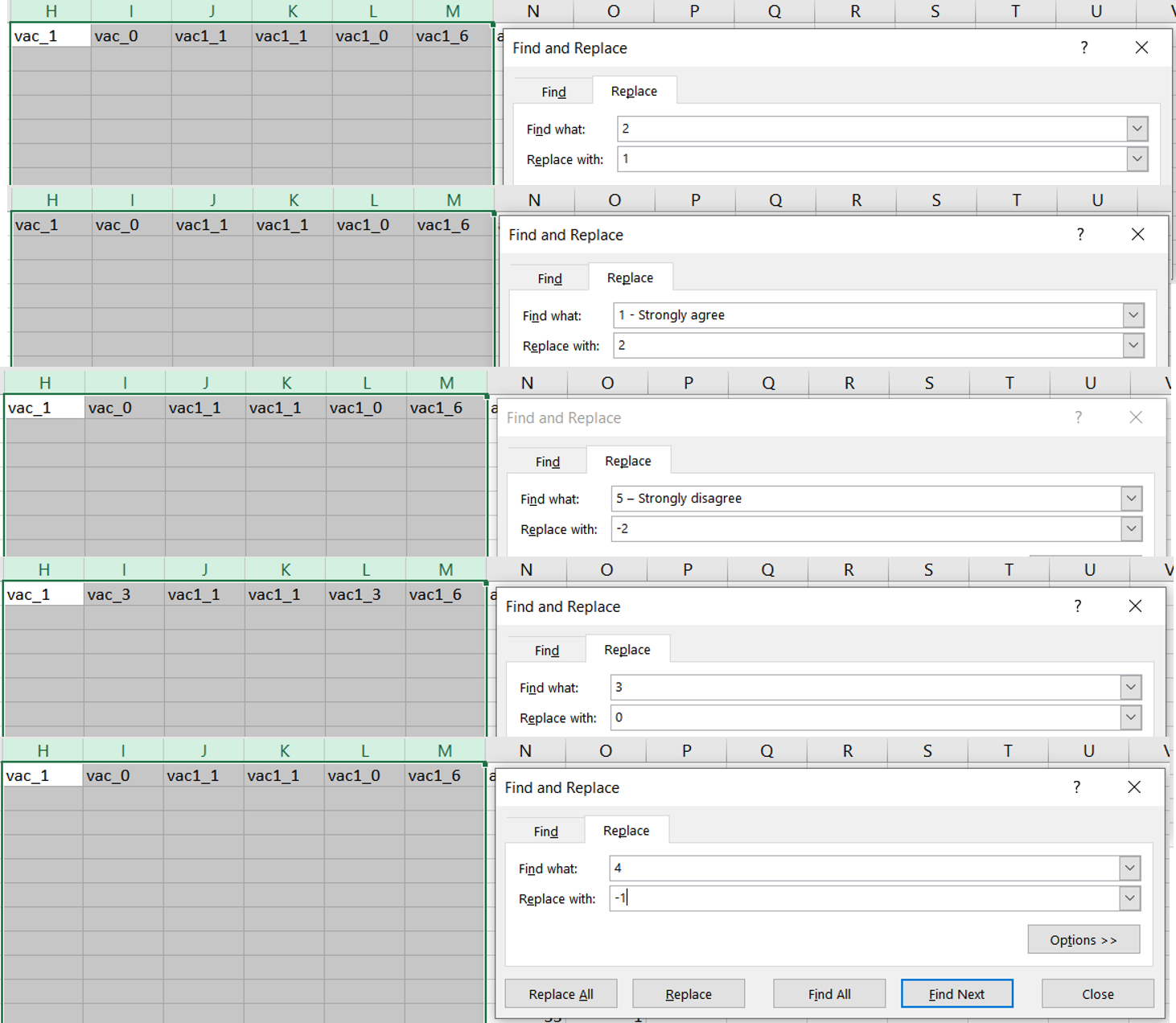 Replacing values in excel