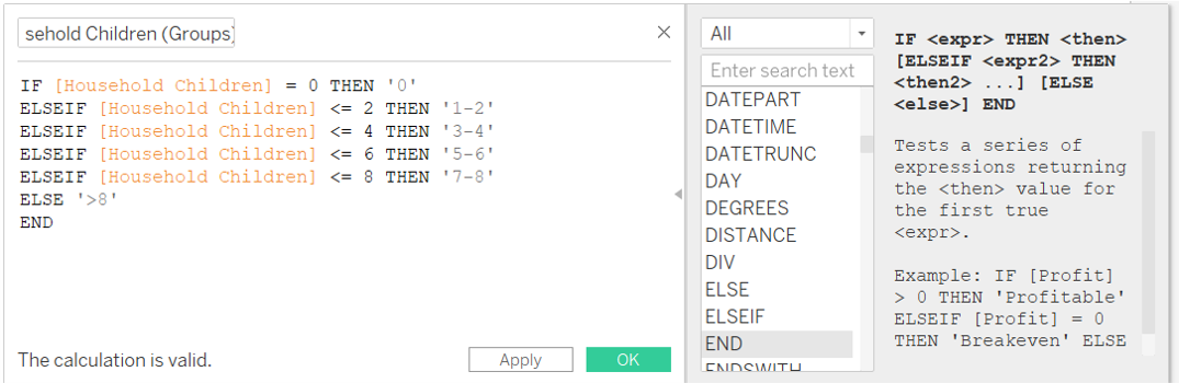 Creating Calculated Field - Household Children (Groups)