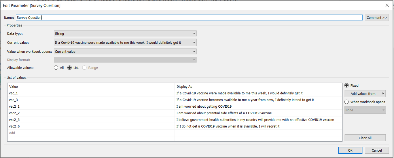 Creating a new parameter for the survey questions
