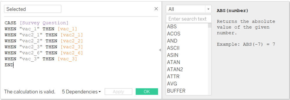 Creating a calculated field - Selected