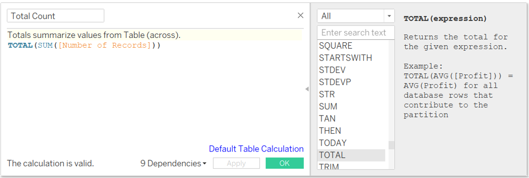 Creating a calculated field - Total Count