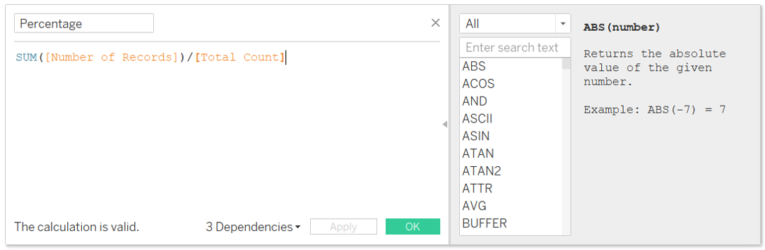 Creating a calculated field - Percentage