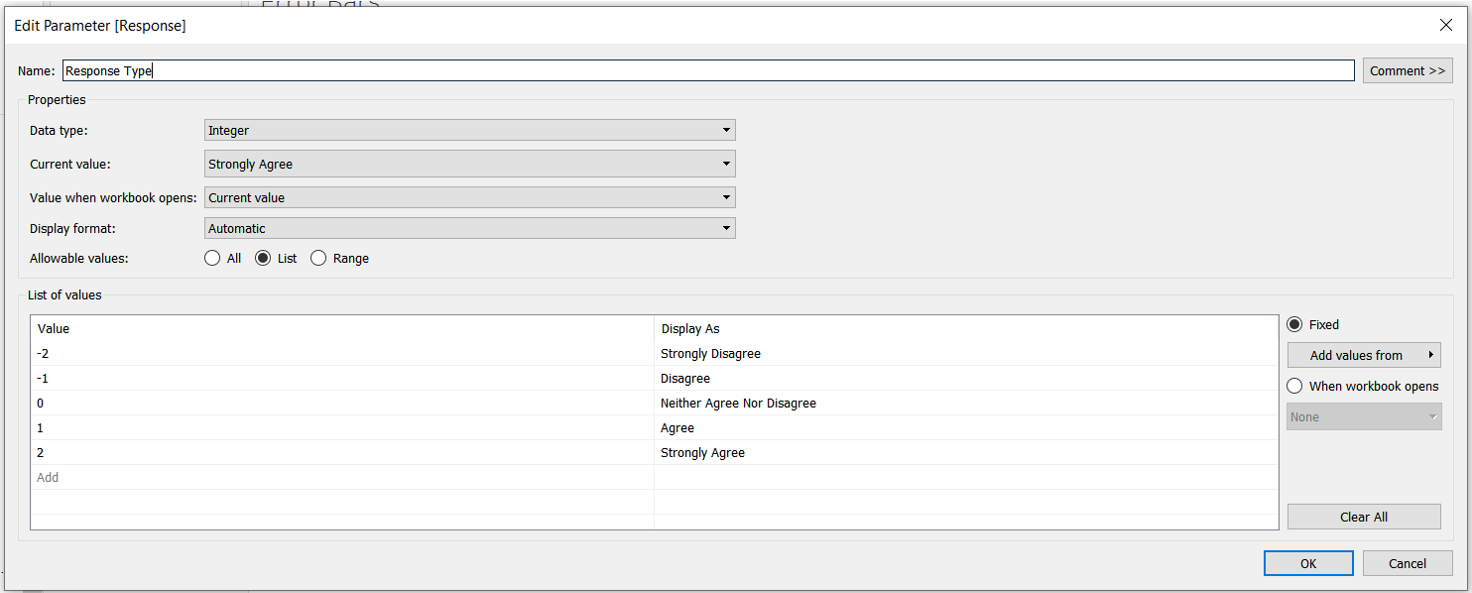 Creating a new parameter for the survey responses