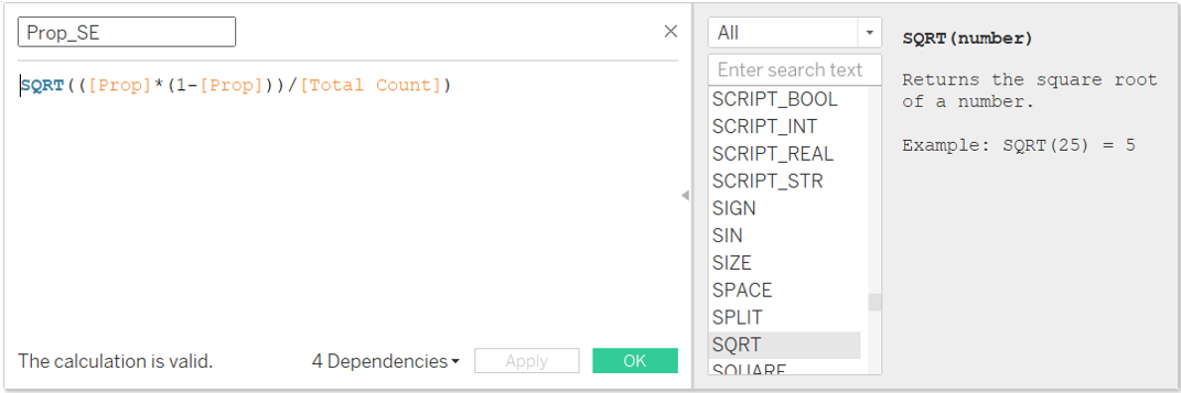 Creating a calculated field - Prop_SE